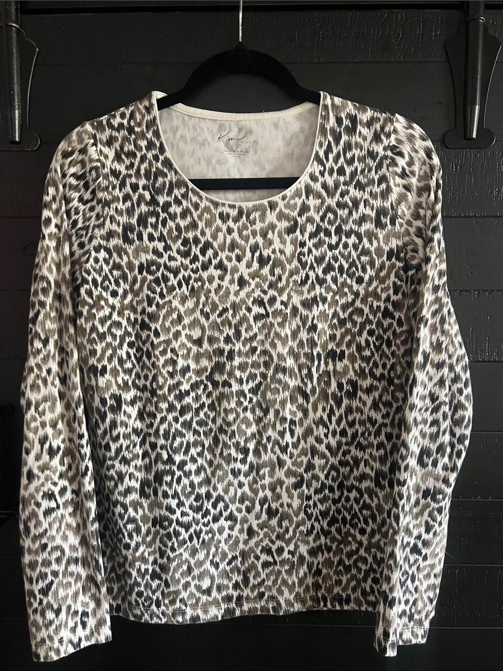 Kim Rogers Long Sleeve Leopard Print Top - Black, Brown, Cream